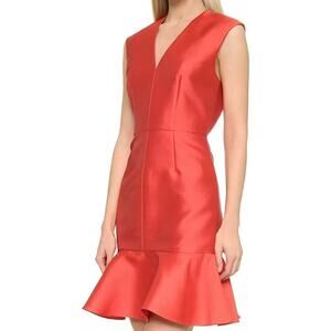 Carven Silk‎ Gazaar Sleeveless Cocktail Dress in Coral Red Size 38 Ruffle Peplum